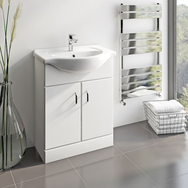Granada 650 white vanity unit with basin, waste, trap and taps