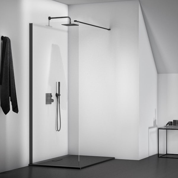 Ideal Standard Ultraflat silk black shower tray and waste 1200 x 800