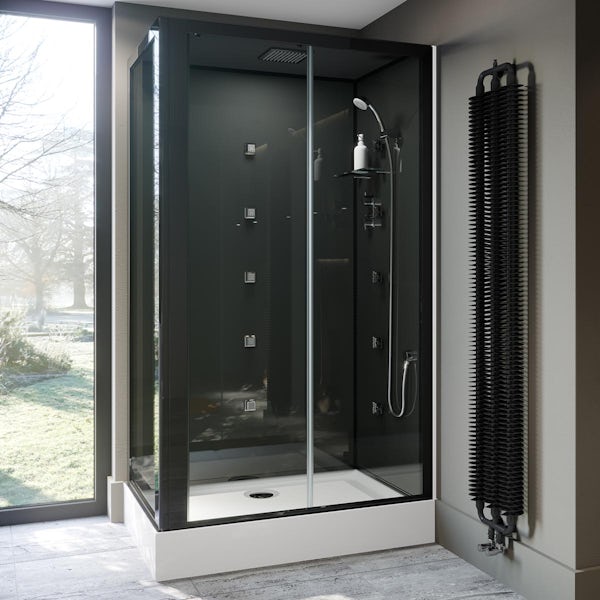Mode rectangular black glass backed hydro massage shower cabin 1200 x 800
