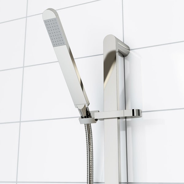 Orchard 6mm framed sliding shower enclosure with Mode Harrison thermostatic triple valve shower set