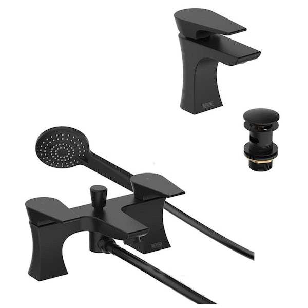 Bristan Hourglass black basin and bath shower mixer tap pack