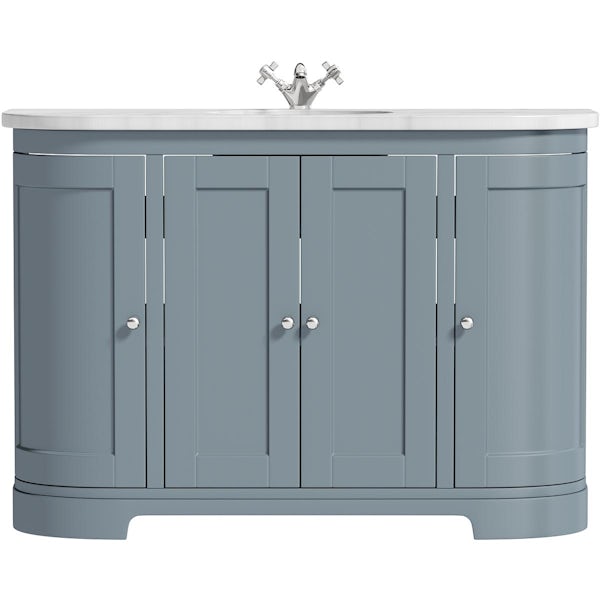 The Bath Co. Aylesford mineral blue curved vanity unit and basin 1200mm with arctic white worktop