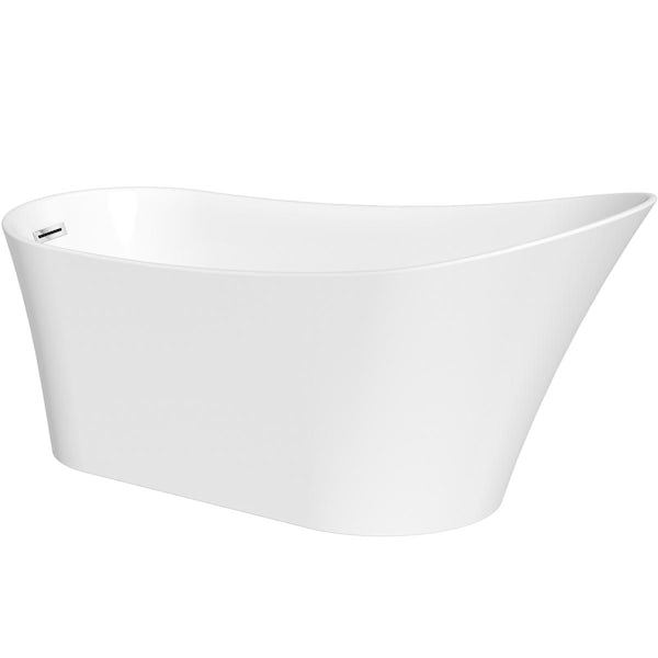 Mode Hardy freestanding single ended slipper bath with traditional freestanding bath tap and standpipes 1710 x 800