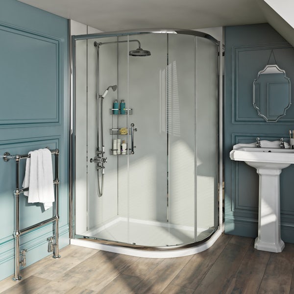 Louise Dear The Serenade Turquoise acrylic shower wall panel pack with left handed offset quadrant enclosure