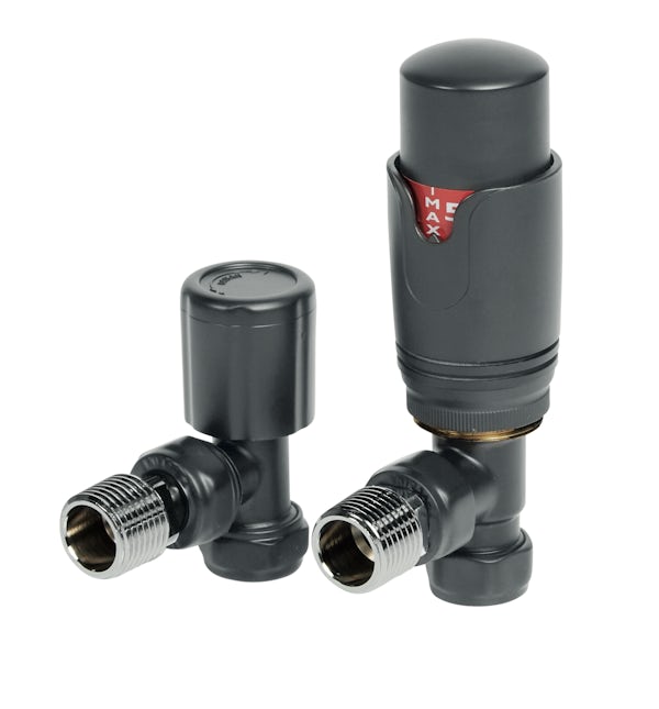 The Heating Co. Thermostatic angled radiator valves with lockshield - anthracite grey