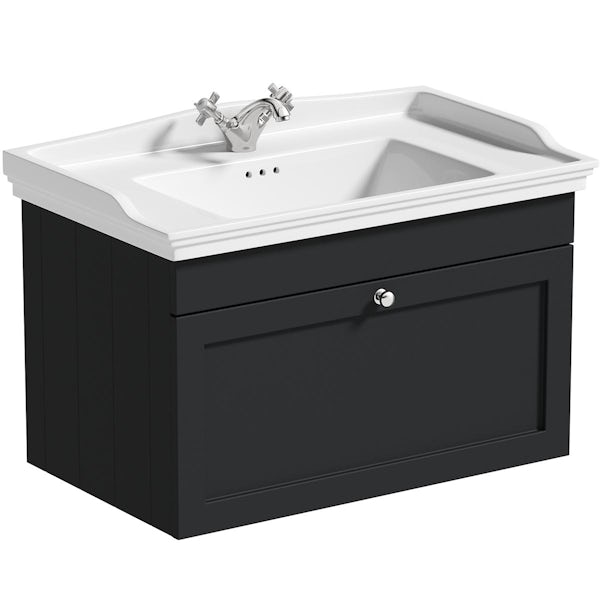 The Bath Co. Ascot graphite wall hung vanity unit and ceramic basin 800mm