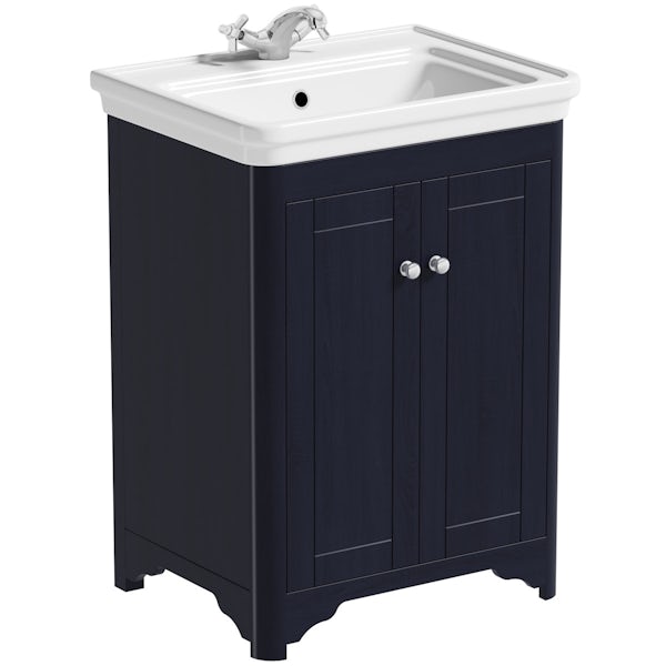The Bath Co. Beaumont sapphire blue floorstanding vanity unit and basin 630mm