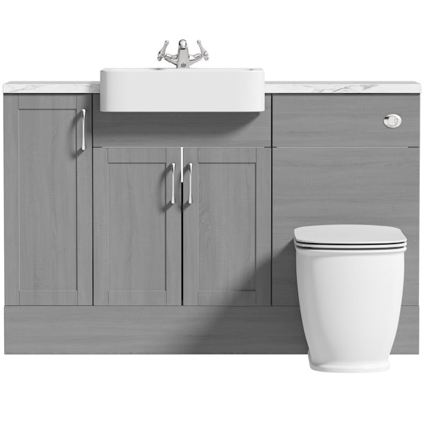 The Bath Co. Newbury dusk grey small fitted furniture combination with white marble worktop