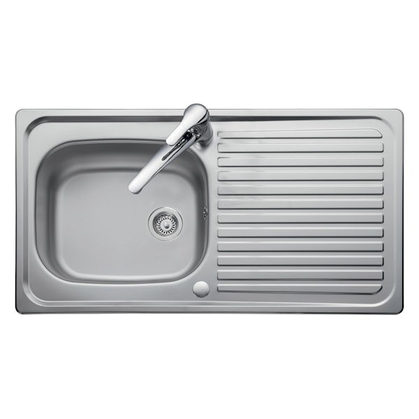 Leisure Linear reversible stainless steel 1.0 bowl kitchen sink and Schon WRAS kitchen tap