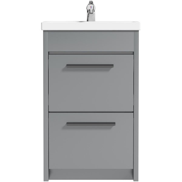 Clarity close coupled toilet and satin grey vanity unit suite 510mm with black handles