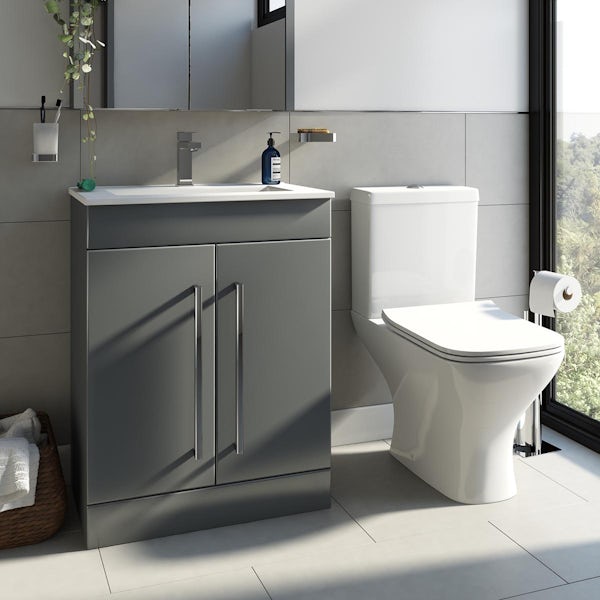 Orchard Derwent square compact close coupled toilet and stone grey vanity unit suite 600mm