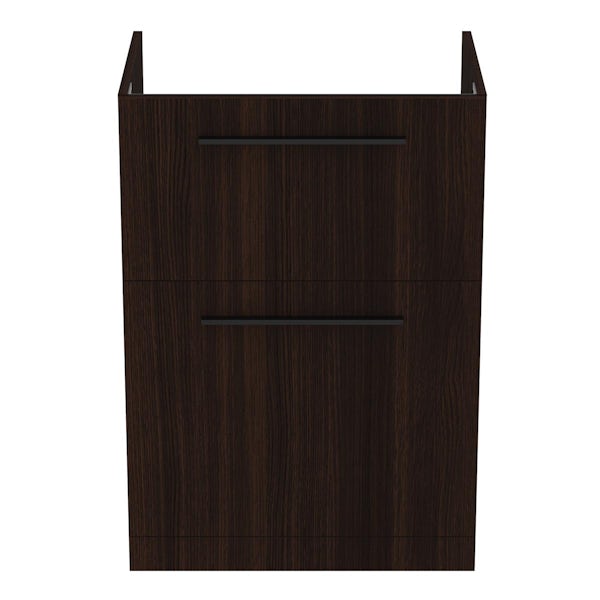 Ideal Standard i.life A coffee oak floorstanding vanity unit with 2 drawers and black handles 640mm
