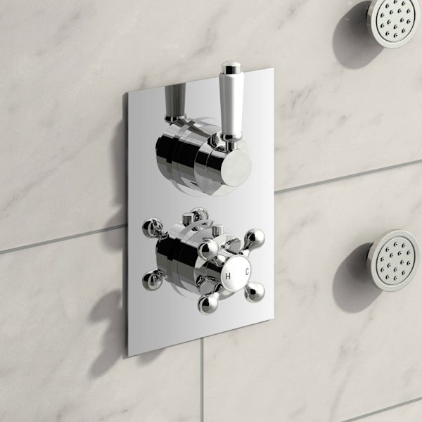 Traditional Thermostatic Twin Diverter Valve, Body Jets & Shower Head Set