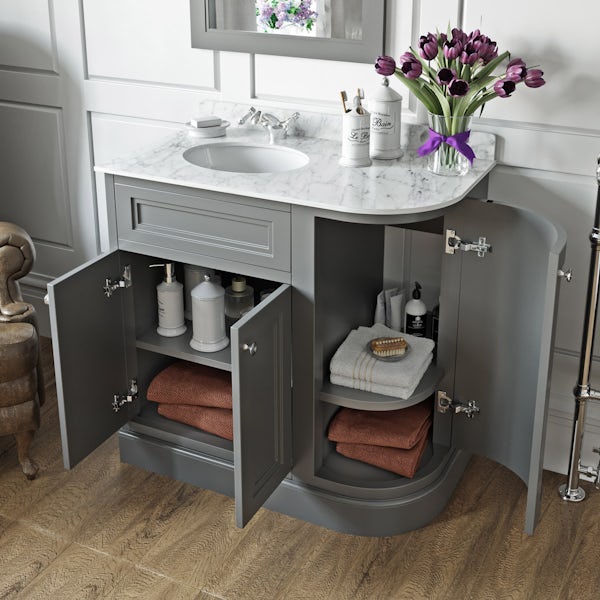The Bath Co. Chartham slate matt grey right handed floorstanding vanity unit and white marble basin 900mm with tap