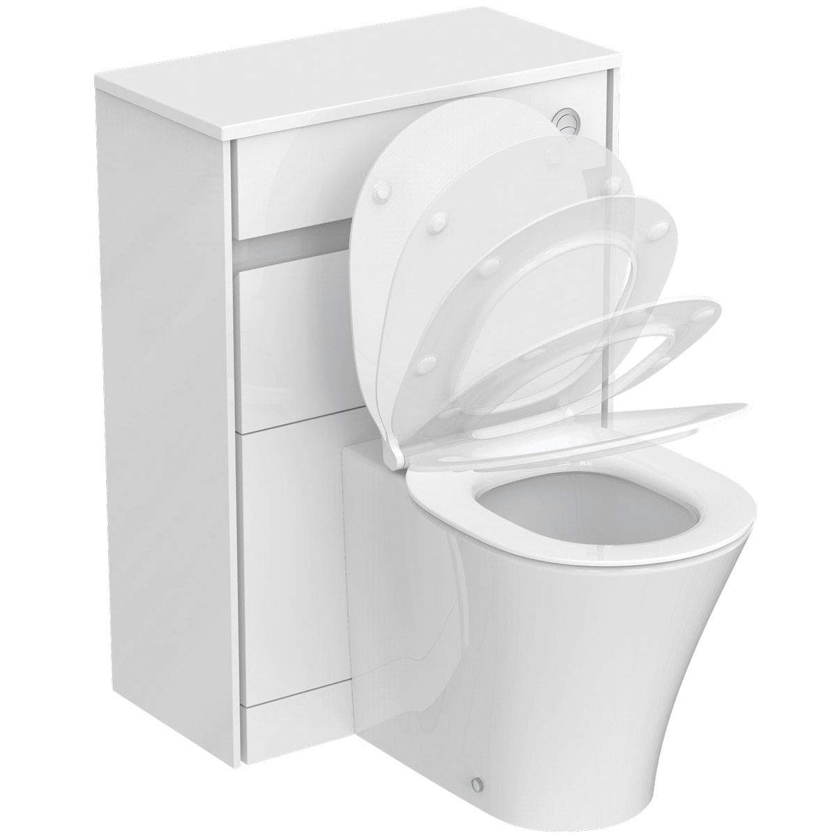 Ideal Standard Connect Air gloss back to wall unit, concealed cistern, push button and toilet with soft close seat