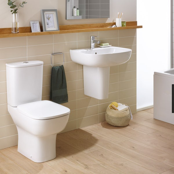 Ideal Standard Studio Echo cloakroom suite with open close coupled toilet and semi pedestal basin 500mm