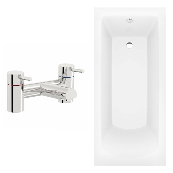 Orchard square edge single ended straight bath with panel and bath mixer tap