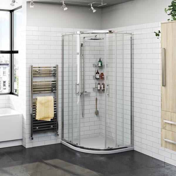 Orchard Elsdon quadrant shower enclosure with shower tray, shower system and waste
