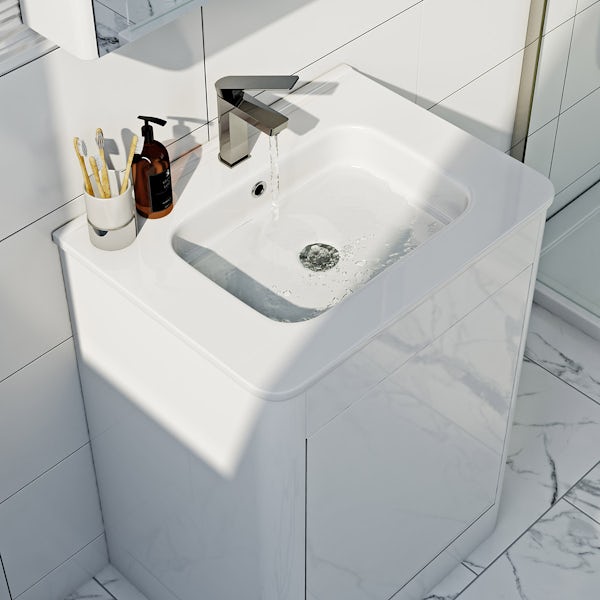 Mode Carter white floorstanding vanity unit and ceramic basin 600mm with mirror cabinet
