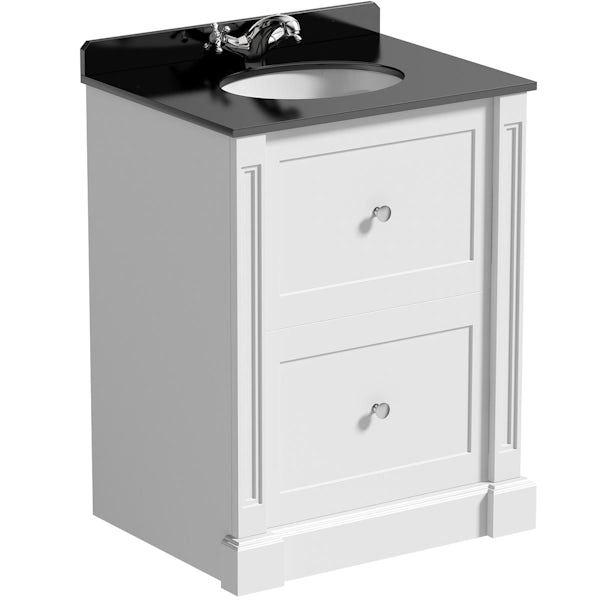 The Bath Co. Burghley matt white floorstanding vanity unit and black marble basin 650mm with tap