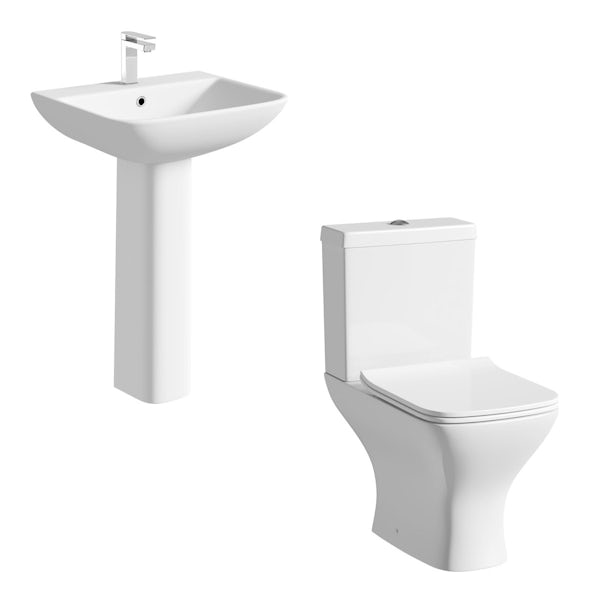 Derwent Square close coupled toilet and full pedestal basin suite 550mm