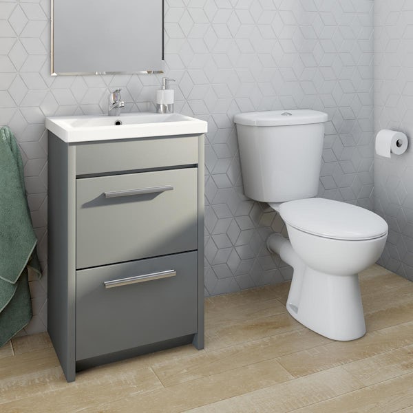 Clarity close coupled toilet with satin grey vanity unit suite 510mm