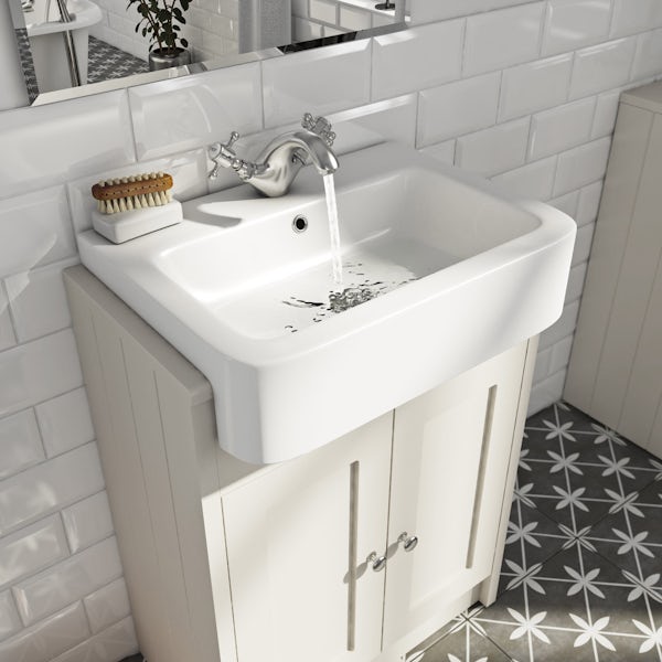 The Bath Co. Dulwich stone ivory double basin & open storage combination