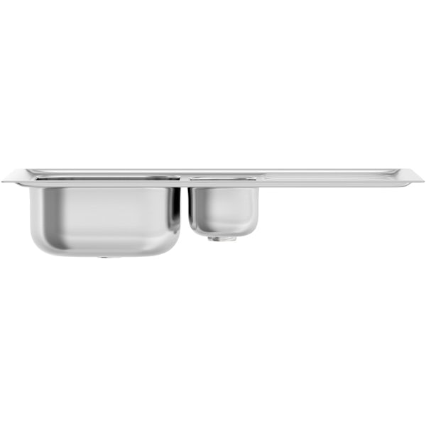 Rangemaster Manhattan 1.5 bowl right handed kitchen sink with waste kit and Schon C spout WRAS kitchen tap