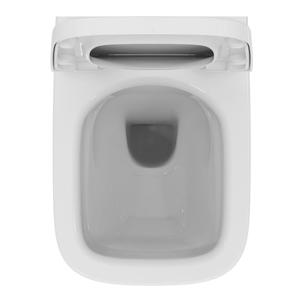 Ideal Standard i.life S compact rimless wall hung toilet with slow close seat and support bracket
