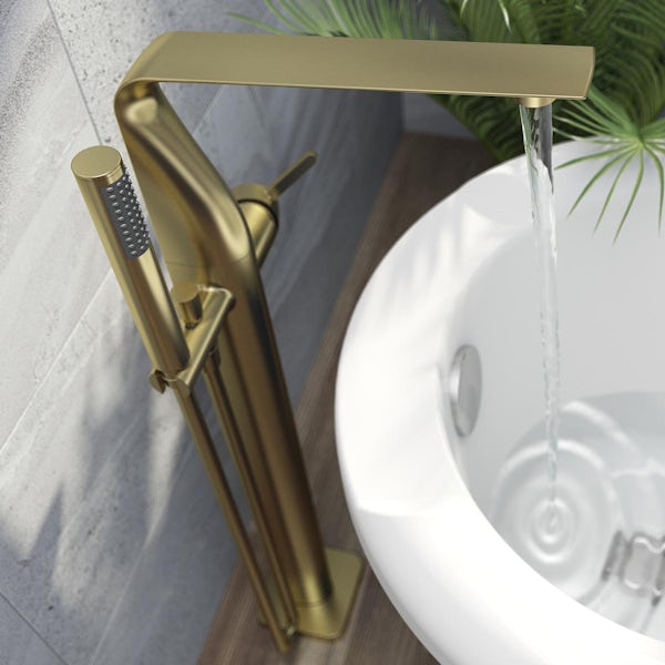 Mode Calatrava brushed brass freestanding bath shower mixer tap