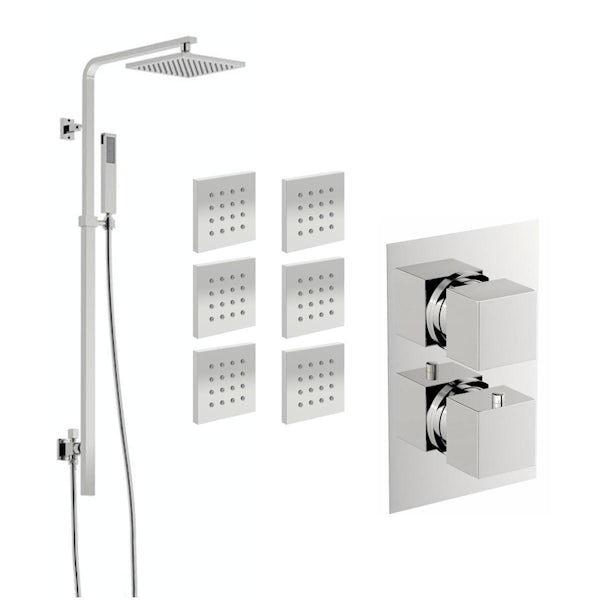 Mode Ellis twin thermostatic shower set with body jets and risker kit