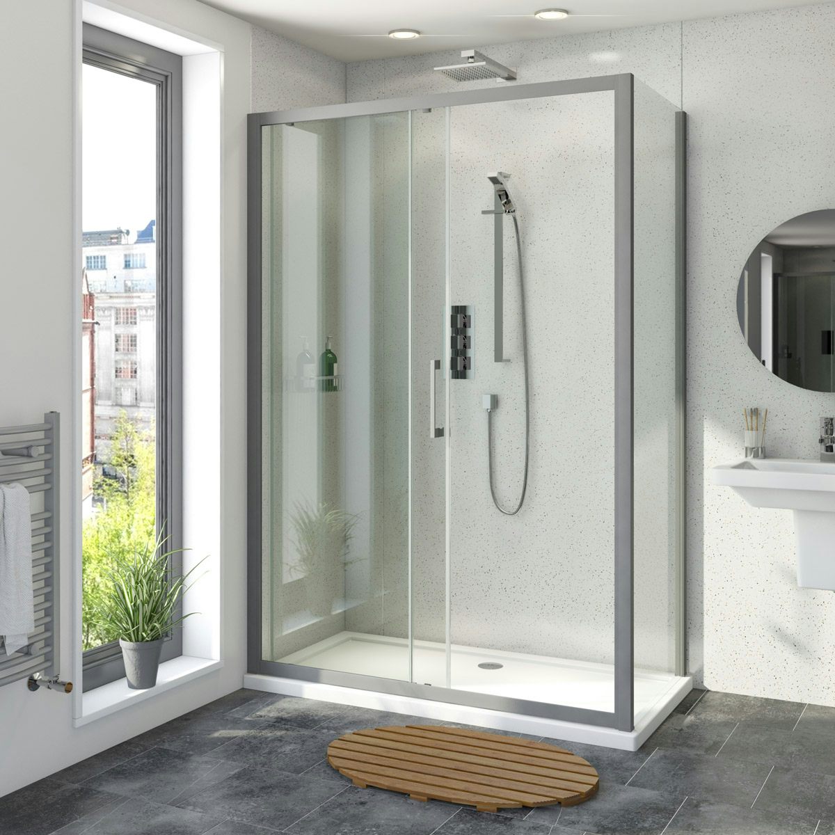 Mode 8mm matt grey framed sliding shower enclosure 1200 x 800 at  victoriaplum.com