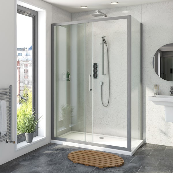 Mode 8mm matt grey framed sliding shower enclosure 1200 x 800