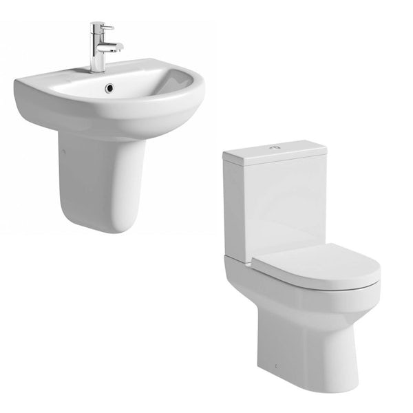 Orchard Wharfe complete cloakroom suite with semi pedestal basin 550mm with tap and waste
