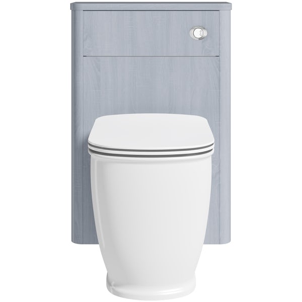 The Bath Co. Beaumont powder blue back to wall unit and toilet with seat