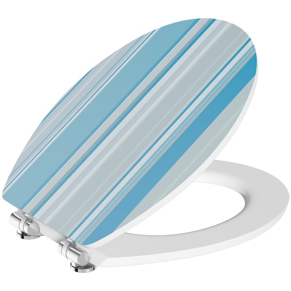 Blue stripe acrylic toilet seat with soft close quick release hinge