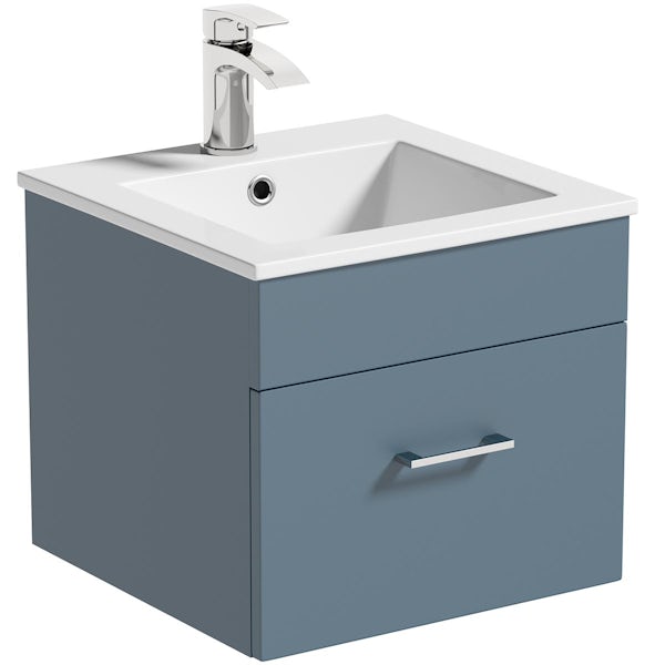 Orchard Lea ocean blue wall hung vanity unit and ceramic basin 420mm