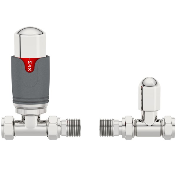 The Heating Co. Thermostatic anthracite grey straight radiator valves with lockshield