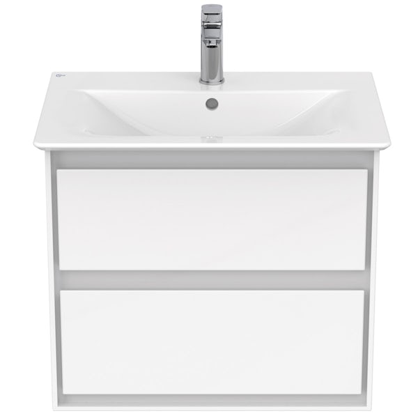 Ideal Standard Concept Air gloss and matt white wall hung vanity unit and basin 600mm