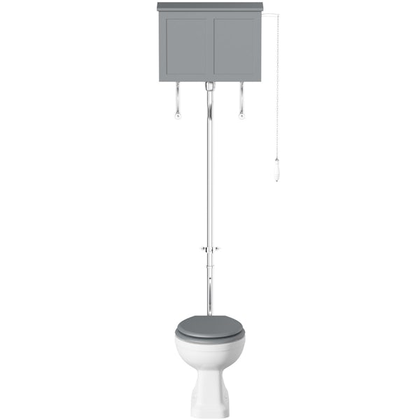 The Bath Co. Camberley high level toilet with grey toilet box and seat