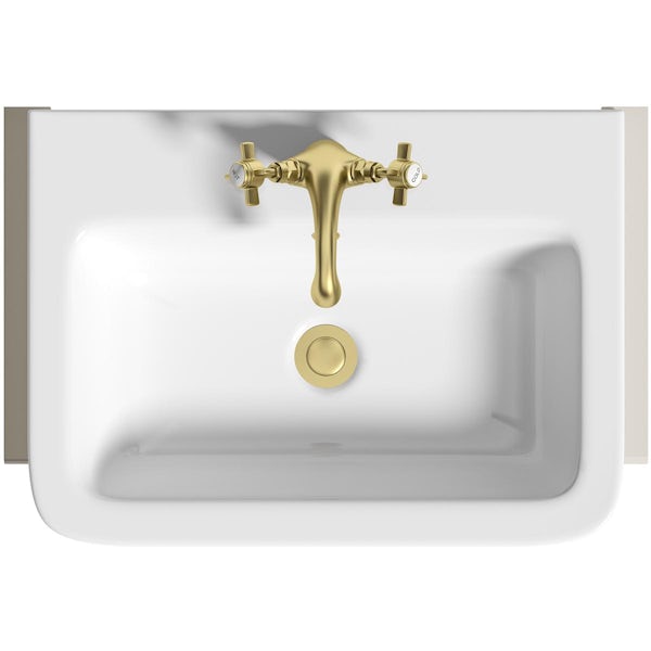 Orchard Dulwich stone ivory floorstanding vanity unit and semi recessed basin 600mm - brushed brass