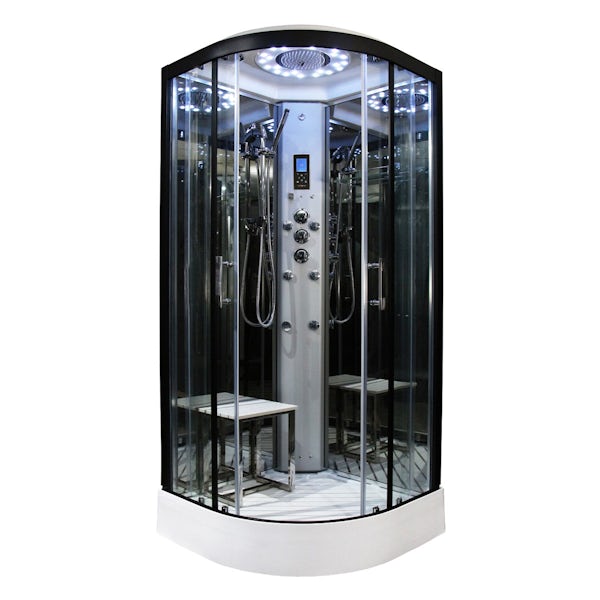Insignia Platinum black framed quadrant hydro-massage shower cabin
