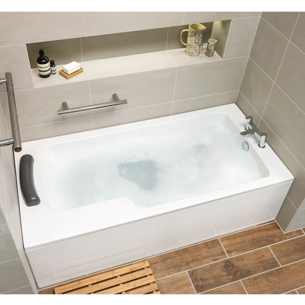 Ideal Standard Concept Freedom Idealform Plus left handed shower bath 1700 x 800 with front bath panel and bath waste