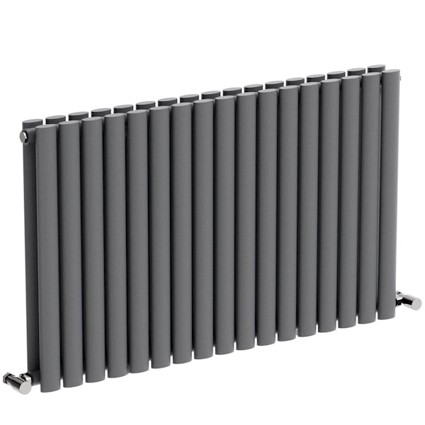 Mode Tate anthracite grey double horizontal radiator 600 x 1000 with angled valves