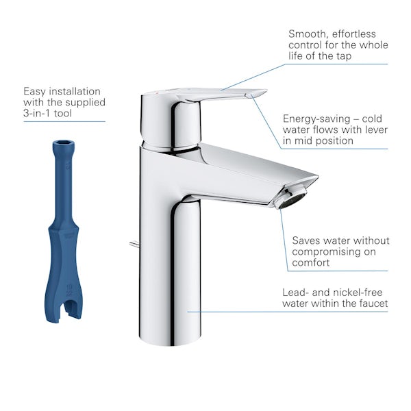 Grohe Start energy saving basin mixer tap M-size with pop up waste