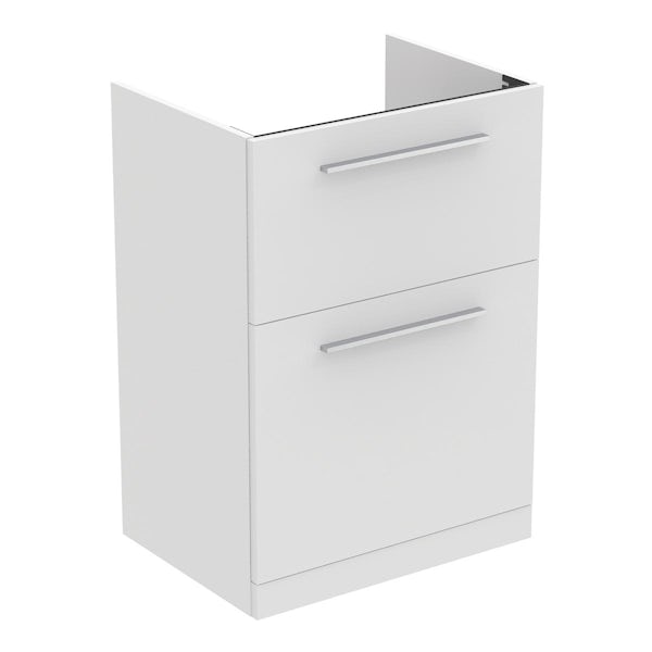Ideal Standard i.life A matt white floorstanding vanity unit with 2 drawers and brushed chrome handles 640mm