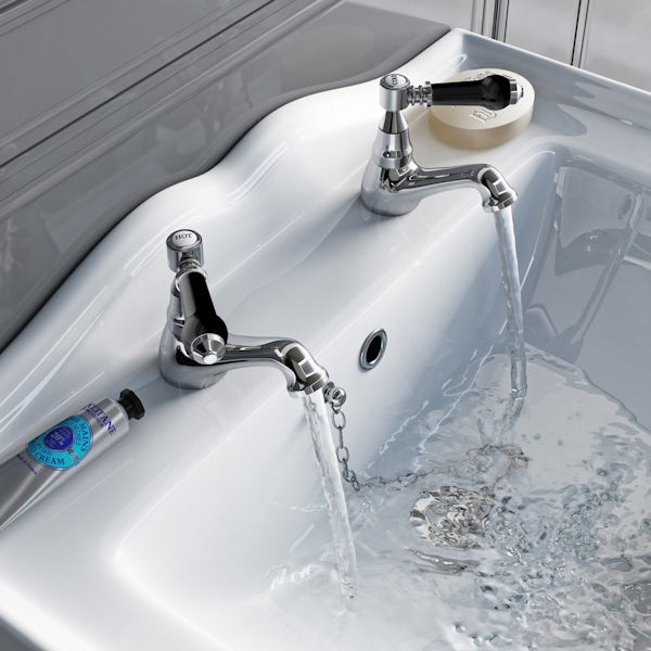 The Bath Co. Winchester black handle basin and bath mixer taps pack