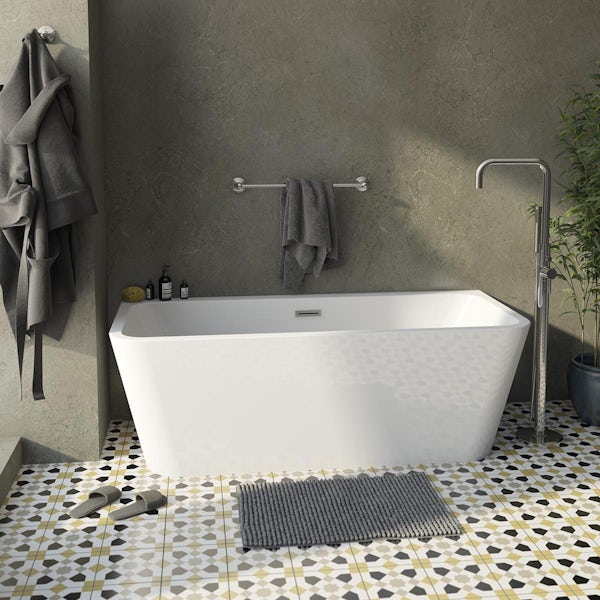 Mode Carter back to wall square bath with freestanding bath tap 1700 x 740