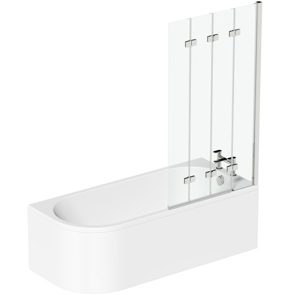 Orchard Elsdon right handed J shaped single ended shower bath with screen and bath mixer tap pack