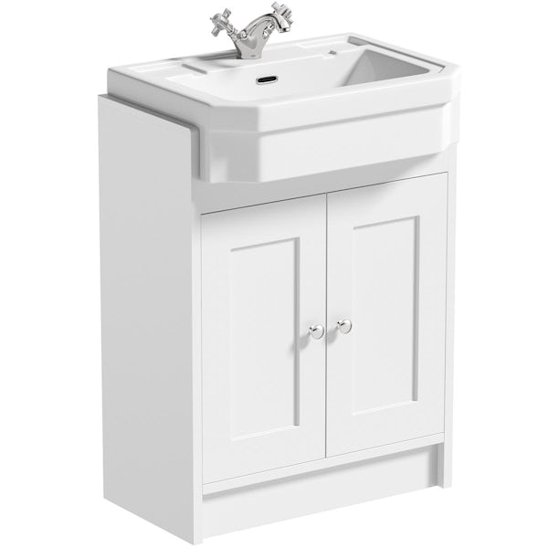The Bath Co. Camberley white floorstanding vanity unit and Eton semi recessed basin 600mm with tap